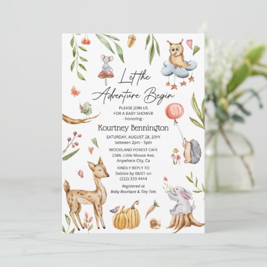 Charmante Waldtiere neutrale Babydusche Einladung (Stehend Vorderseite)