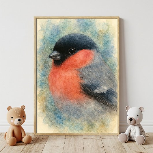 Charmante Wasserfarben Bullfinch Vogelkunst Poster
