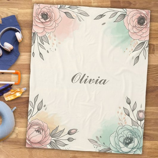 Charmante Wasserfarben Sketchy Blume Fleecedecke