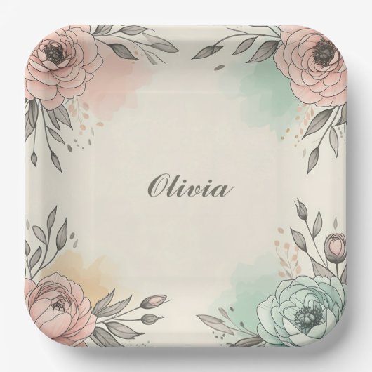 Charmante Wasserfarben Sketchy Blume Pappteller (Vorderseite)