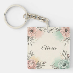 Charmante Wasserfarben Sketchy Blume Schlüsselanhänger