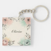 Charmante Wasserfarben Sketchy Blume Schlüsselanhänger (Rückseite)