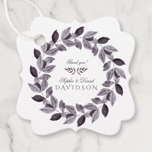 Charmante Watercolor Tinte Foliage Wreath Wedding Geschenkanhänger (Vorderseite)