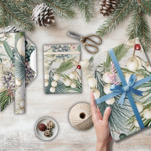Charmante Weihnachten Ivory & Blue Elegante Geschenkpapier