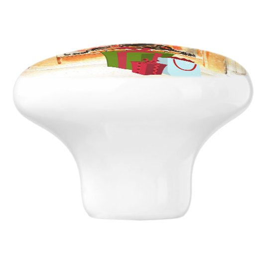 Charmante Weihnachts-Feuerplatz-Szene Keramikknauf (Seitenansicht)