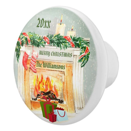 Charmante Weihnachts-Feuerplatz-Szene Keramikknauf (Rechts)