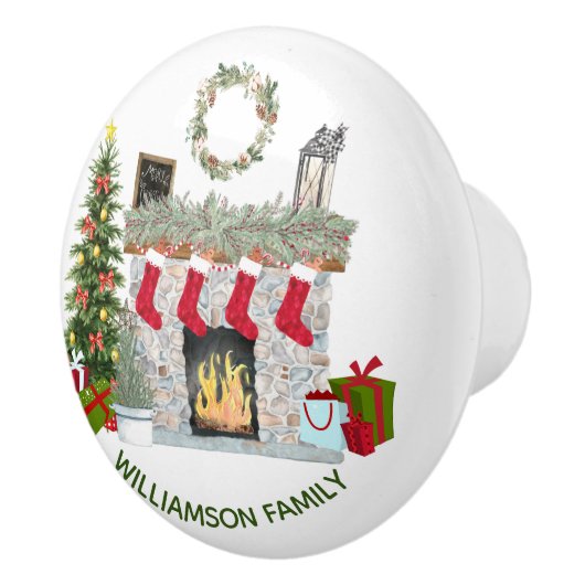 Charmante Weihnachts-Feuerplatz-Szene Keramikknauf (Rechts)