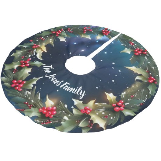 Charmante Weihnachtsbasis in Holly Berry Design Polyester Weihnachtsbaumdecke (Schrägansicht)