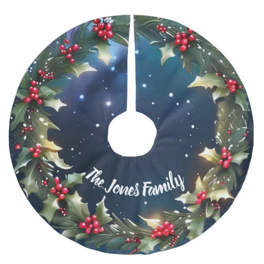 Charmante Weihnachtsbasis in Holly Berry Design Polyester Weihnachtsbaumdecke (Vorderseite)