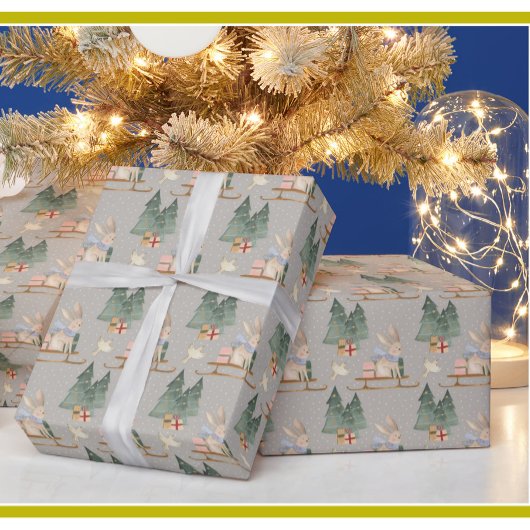 Charmante Weihnachtsbaumen Sleigh Schnee Geschenkpapier