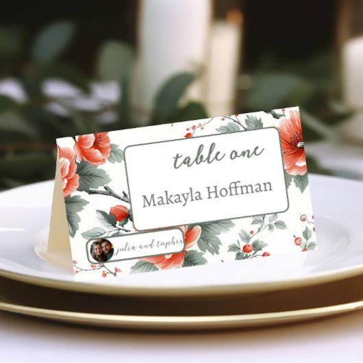 Charmante Weihnachtsfeier mit romantischem Foto Platzkarte