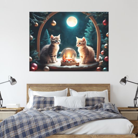 Charmante Weihnachtskätzchen mit festlicher Dekora Leinwanddruck (Insitu (Schlafzimmer))