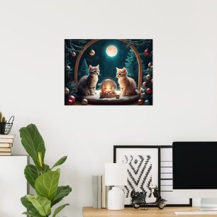 Charmante Weihnachtskätzchen mit festlicher Dekora Poster
