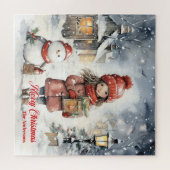 Charmante Weihnachtsszene mit kleinen Schneemänner Puzzle (Horizontal)