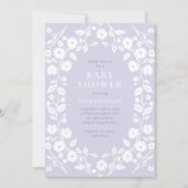 Charmante weiße Blume Pastel Lila Babydusche Einladung (Vorderseite)
