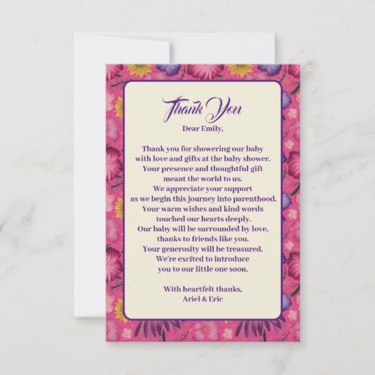 Charmante Wildblume Pink Babydusche Dankeskarte (Vorderseite)