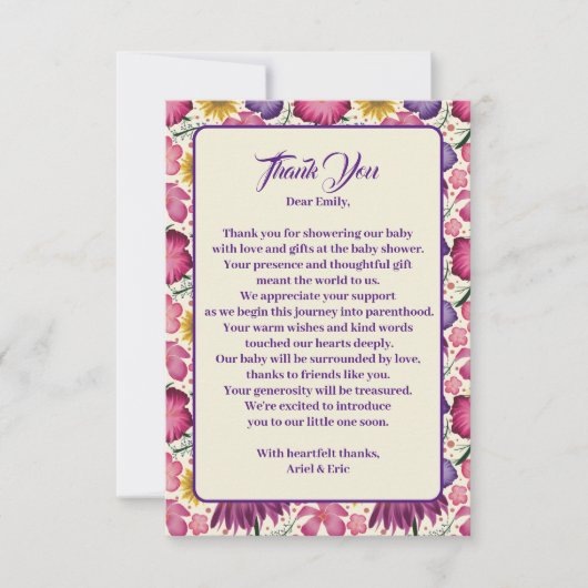 Charmante Wildblume Pink Babydusche Dankeskarte (Vorderseite)