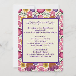 Charmante Wildblume Pink Babydusche Einladung