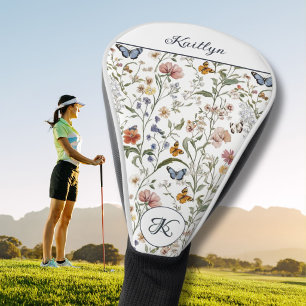Charmante Wildblumen Schmetterlinge Name Monogramm Golf Headcover