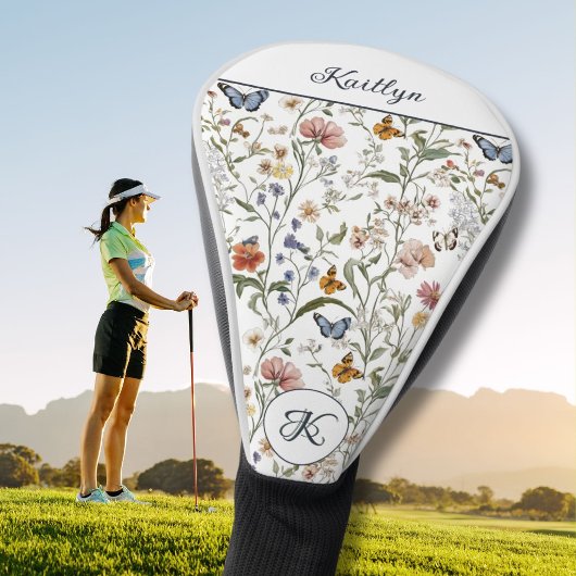 Charmante Wildblumen Schmetterlinge Name Monogramm Golf Headcover