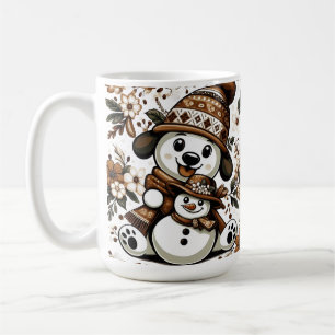 Charmante Winterlandschaft mit Hund und Schneemann Kaffeetasse