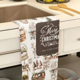 Charmante Winterlandschaft mit Vogel und Geschenke Geschirrtuch