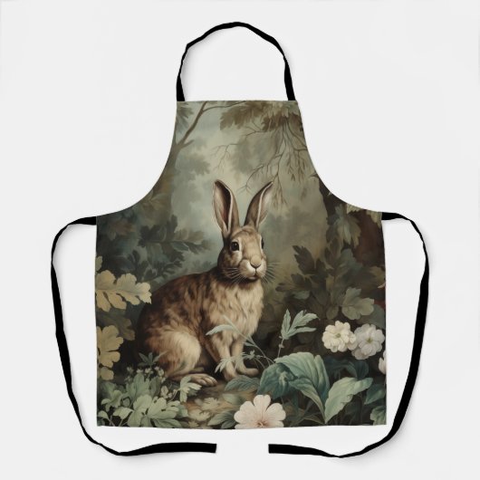 Charmanter antiker Hase im üppigen Wald Schürze (Vorderseite)