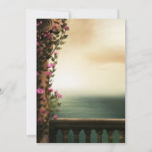 Charmanter Balkon mit rosa Roses Beach Quinceañera Einladung (Rückseite)