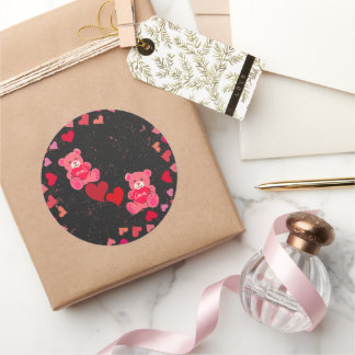 Charmanter Bär und Herzkleber Runder Aufkleber