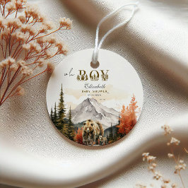 Charmanter Bärenwald "Oh Boy" Babydusche Geschenkanhänger