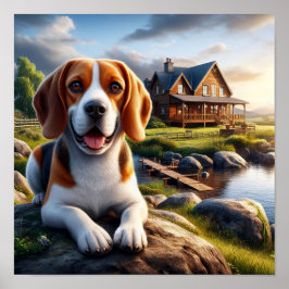 Charmanter Beagle in rustikaler Landschaft Poster
