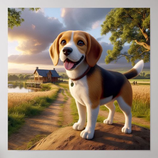 Charmanter Beagle in rustikaler Landschaft Poster (Vorne)