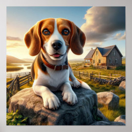 Charmanter Beagle in rustikaler Landschaft Poster
