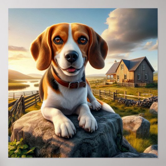 Charmanter Beagle in rustikaler Landschaft Poster (Vorne)