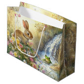 Charmanter Bunny & Frog Wasserfarben-Stil Große Geschenktüte (Vorderseite Schrägansicht)