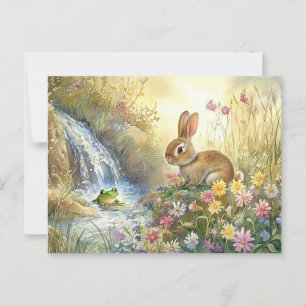 Charmanter Bunny & Frog Wasserfarben-Stil Postkarte