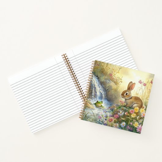 Charmanter Bunny & Frog Watercolor-Platz Notizblock (Innenseite)