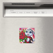 Charmanter Cartoon Bunny Holding Rose Magnet (In Situ (Geschirrspüler))