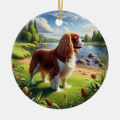 Charmanter Cavalier King Charles Spaniel Erinnerun Keramik Ornament (Vorne)