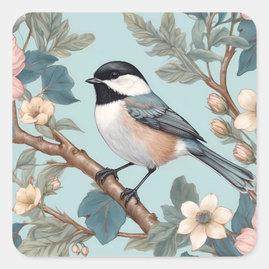 Charmanter Chickadee-Vogel Quadratischer Aufkleber (Vorderseite)