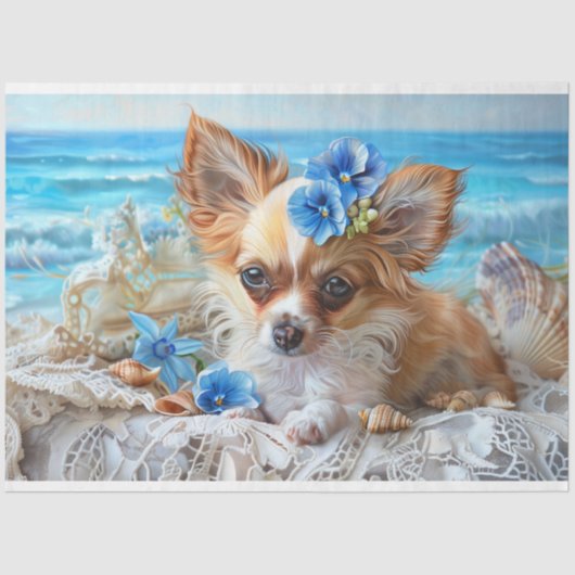 Charmanter Chihuahua Beach Seashell Decoupage Seidenpapier (Vorderseite)