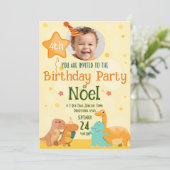 Charmanter Dinosaurier mit individuellem Foto Einladung (Stehend Vorderseite)