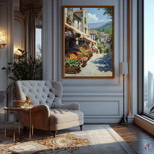 Charmanter Dorfmarkt im Impressionismus Poster