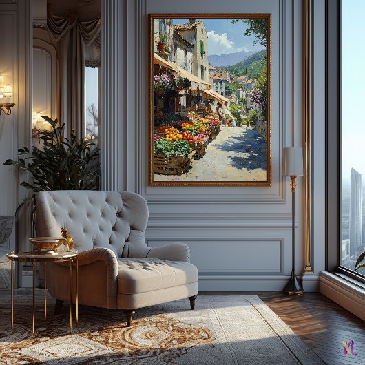 Charmanter Dorfmarkt im Impressionismus Poster