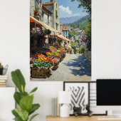 Charmanter Dorfmarkt im Impressionismus Poster (Heimbüro)