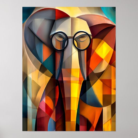 Charmanter Elefant - kubistischer Gelehrter mit Br Poster (Vorne)