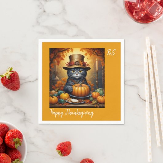 Charmanter festlicher Erntedank Cat in Disguise Serviette (Beispiel)