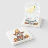 Charmanter festlicher Erntedank Cat in Disguise Steinuntersetzer (Seitenansicht)