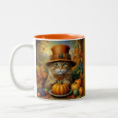 Charmanter festlicher Erntedank Cat in Disguise Zweifarbige Tasse (Links)