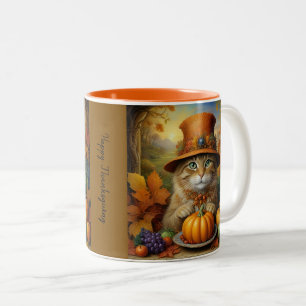 Charmanter festlicher Erntedank Cat in Disguise Zweifarbige Tasse